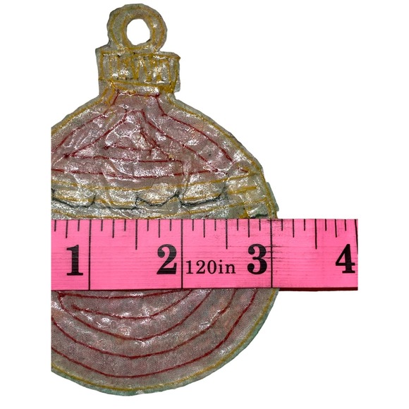 Vintage Sequined Beaded Christmas Red Round Ornament Hand Made Stocking Garments - Picture 4 of 4